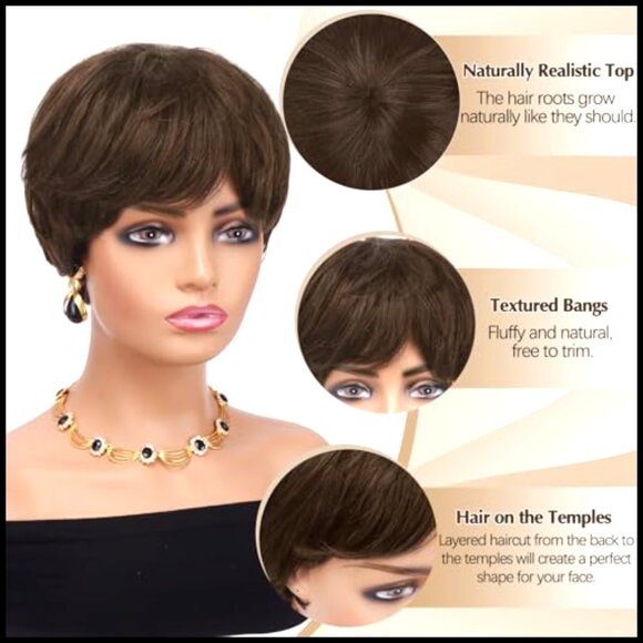 Short Straight Human Hair Pixie Wig Glueless Layered Style Adjustable main image 5